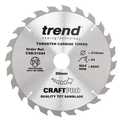 Trend CSB/21024 Craft Pro General Purpose TCT Circular Blade for Table Saws, 210mm x24 Teeth x 3