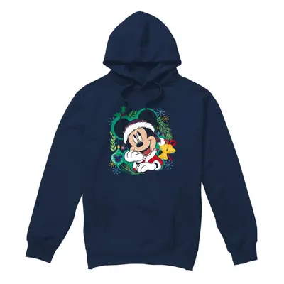 (M, Navy) Disney Mens Mickey Mouse Wreath Christmas Hoodie