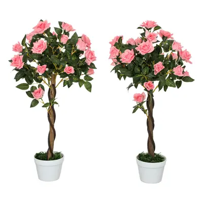 Outsunny Set of 90cm Artificial Rose Tree, Fake Decorative Plant, Pink