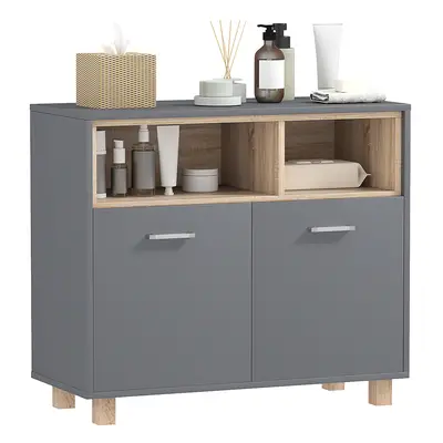 HOMCOM Bathroom Storage Cabinet with Open Compartments and Double Doors