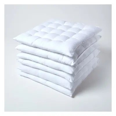 (Set of 6, White) Plain Seat Pad with Button Straps 100% Cotton