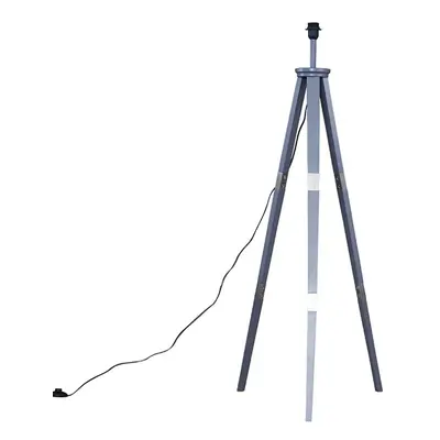 Large Modern Grey Wood & Metal Tripod Design Floor Lamp Base