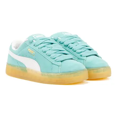 (Pink, (Adults')) Puma Suede Suede Aquatic/White Trainers