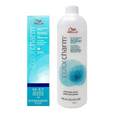 (8A + Activating Lotion (15.4oz)) Wella Color Charm 8A Light Ash Blonde Demi â Permanent Hairc