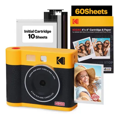 KODAK Mini Shot ERA 4PASS 2-in-1 Instant Camera and Photo Printer (4x4) (Yellow Camera + Sheets)