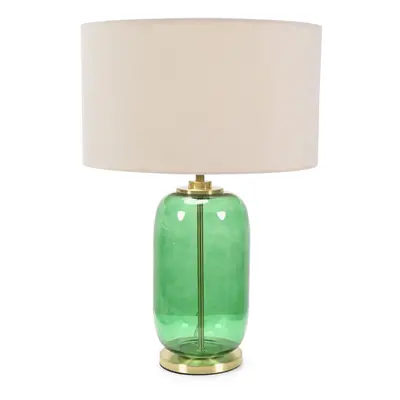 ValueLights Leigh Natural & Forest Green Glass Gold Table Lamp & Bulb