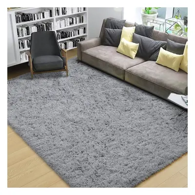 (160cm x 230cm (5ft 3" x 7ft 6")_LIVING ROOM RUG, Grey) Grey Shaggy Large Rugs Runner & Non Slip