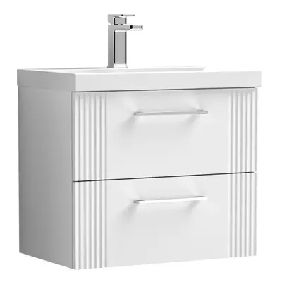 Retro Drawer Wall Hung Vanity Unit with Thin-Edge Tap Hole Ceramic Basin - 600mm - Satin White -