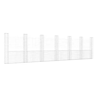 vidaXL U-shape Gabion Basket with Posts Iron Basket Wall Fence Panel Barrier