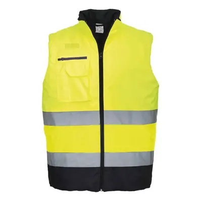 (L, Yellow/Navy) Portwest Mens S267 Contrast Hi-Vis Body Warmer