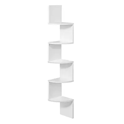 VASAGLE Corner Shelf, 5-tier Floating Wall Shelf With Zigzag Design, Bookshelf, White LBC20WT