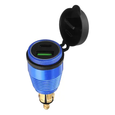 (Blue) Type-C USB Car Charger Waterproof General Quick USB Charger Socket Charger Blue Light