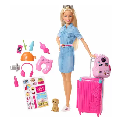 Barbie FWV25 Doll and Travel Set with Puppy