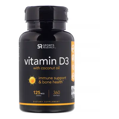 Sports Research, Vitamin D3 with Coconut Oil, mcg Softgels