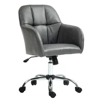 HOMCOM Computer Desk Chair with PU Leather, Swivel Wheels, Grey