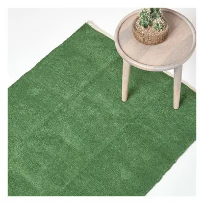 (110 x cm, Dark Olive) Chenille Plain Cotton Rug