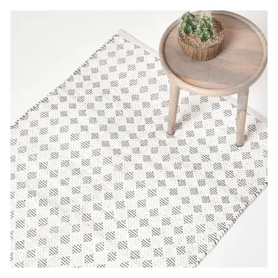 (150 x cm, White) Geometric Grey Diamond Chindi Rug