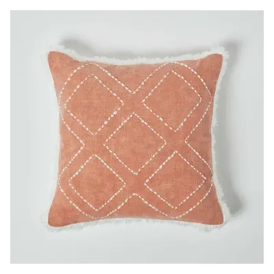 Burnt Orange Geometric Filled Embroidered Cushion x cm