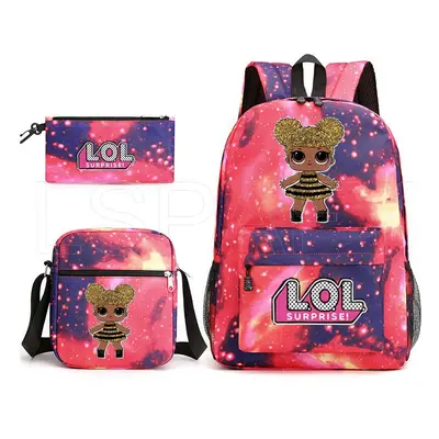 (3 pcs sets, 9) LOL superise Large Capacity Waterproof Schoolbag For Girls Pink Backpack