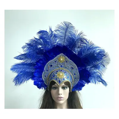 (big blue, One Size) Women Brazil Carnival Party Feather Headdress Headpiece Crown Headdress Hea