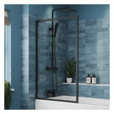 Luxura Square Fixed Bath Shower Screen 800mm - Matt Black 6mm