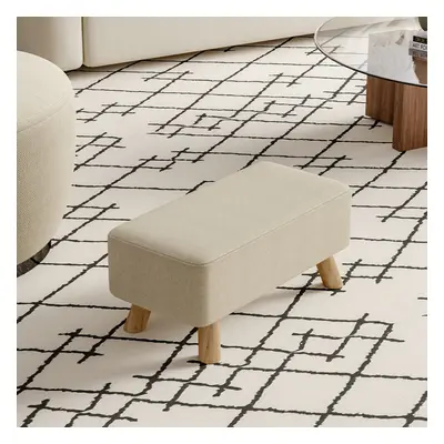 Rectangular Tofu-shaped Footstool with Solid Wooden Legs Beige