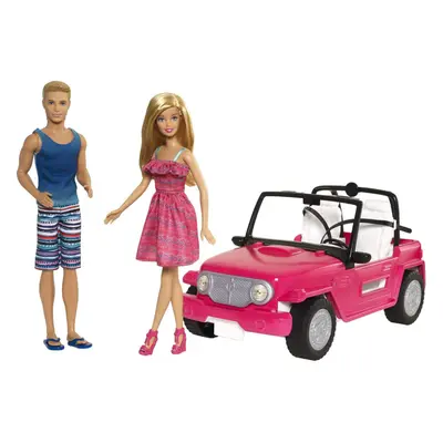 Barbie Car Beach Cruiser with Doll in Sundress and Ken Outfit Pink