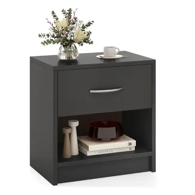 3-Tier Bedside Table Bedroom Nightstand w/Drawer-Grey