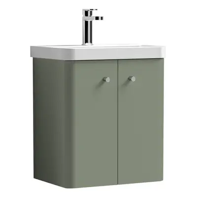 Wall Hung Door Vanity Unit with Ceramic Sink - 500mm - Satin Green