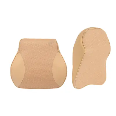 (Beige) Memory Foam Car Headrest Pillow Seat Back Cushion Breathable Neck Waist Rest Support Cus