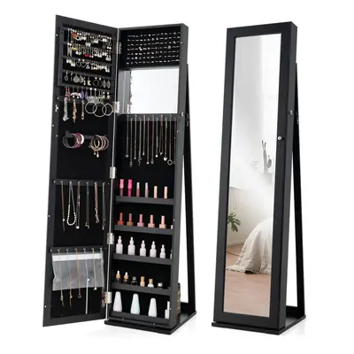 3-in-1 Jewelry Cabinet Full-Length Mirrored Jewelry Armoire-Black