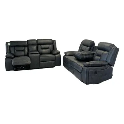 Nova Electric Recliner 3+2 Seater Sofa Set | Grey | USB | Cupholder