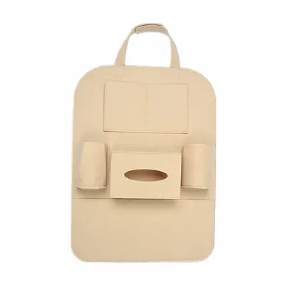 (Beige) Car Seat Back Multi Pocket Tidy Tablet Holder Travel Storage Bag Universal Accessory