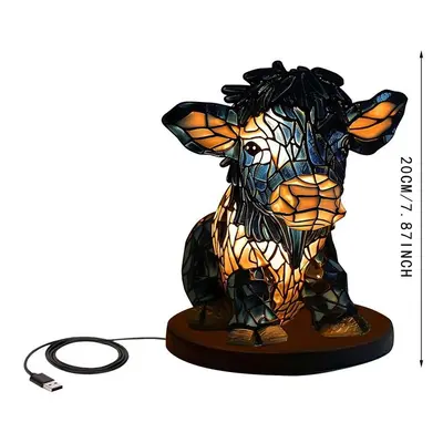 (WHITE) Highland Cow Led Lamp 3D Highland Cow Design Animal Nightstand Lamp Cow Light Nightstand