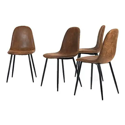 Homy Casa Set of Scandinavian Vintage Kitchen Dining Chairs Suede Brown Chairs