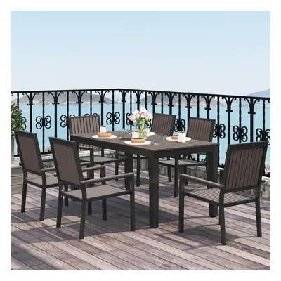 Outsunny Seater Aluminium Garden Dining Set with Stackable Chairs, Brown