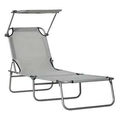 Outsunny Folding Chair Sun Lounger w/ Sunshade Garden Recliner Hammock Grey