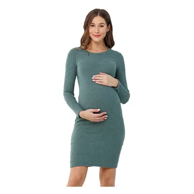 HELLO MIZ Women's Ribbed Maternity Knit Dress with Long Sleeve (Dusty