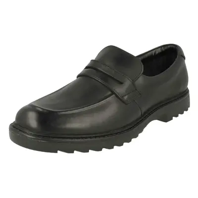 (UK Child, Black) Boys Clarks Slip On Formal Shoes Asher Stride - F Fit