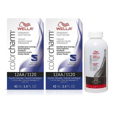 (12A+12A+Dev (Vol. 20) 3.6oz) Wella 12A Frosty Ash Color Charm Permanent Liquid Haircolor & Deve