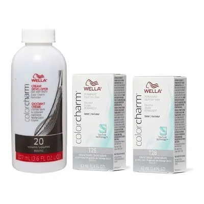 (T28 (2x), Dev (Vol.20) 3.6oz) Wella Color Charm T28 Natural Blonde Permanent Liquid Hair Toner