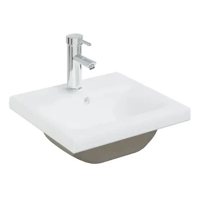 vidaXL Built-in Basin with Faucet 42x39x18 cm Ceramic White Bathroom Sink