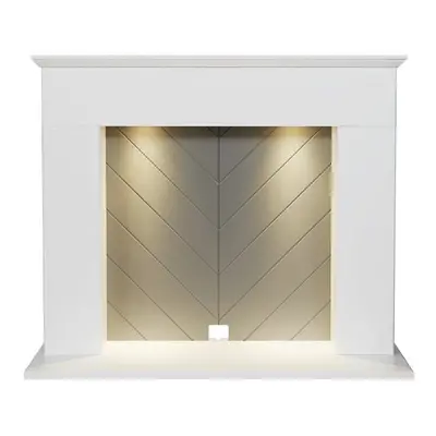 Adam Corinth Stove Fireplace in Pure White & Grey with Downlights, Inch