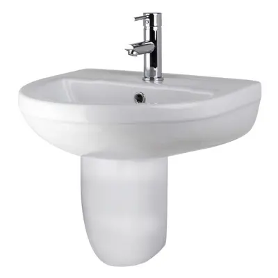 Round Tap Hole Bathroom Basin Sink & Semi Pedestal - 500mm