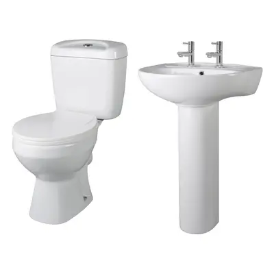 Adley Round Ceramic Bathroom Bundle with Toilet Pan, Cistern, Seat, Tap Hole 550mm Basin & Full 