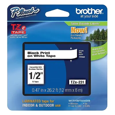 Brother Tape Laminated Black on White 12mm TZe231