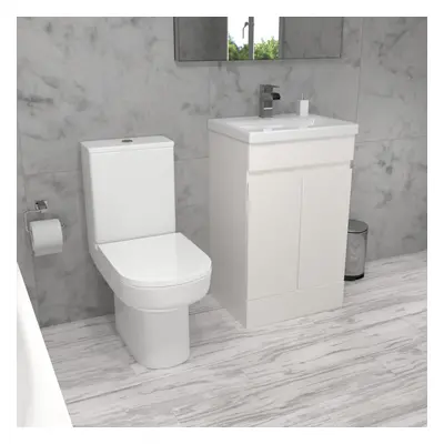 Nes Home Alaska 500mm Gloss Basin Vanity & Close Coupled Toilet White