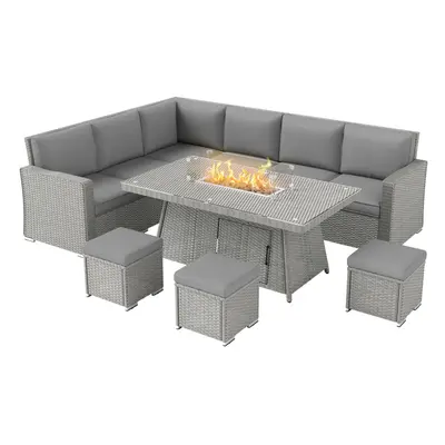 Outsunny Pieces Rattan Garden Furniture Set w/ 50,000 BTU Gas Fire Pit Table