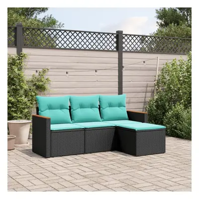 vidaXL Piece Patio Sofa Set with Cushions Black Poly Rattan