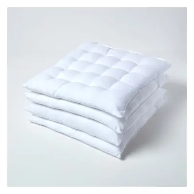 (Set of 4, White) Plain Seat Pad with Button Straps 100% Cotton